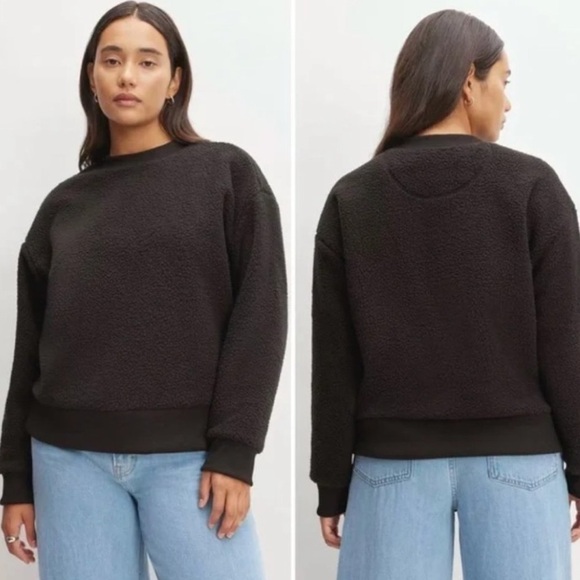 NWT Everlane XS, S The ReNew Fleece Oversized Crew Black Teddy Sweatshirt - Picture 2 of 9